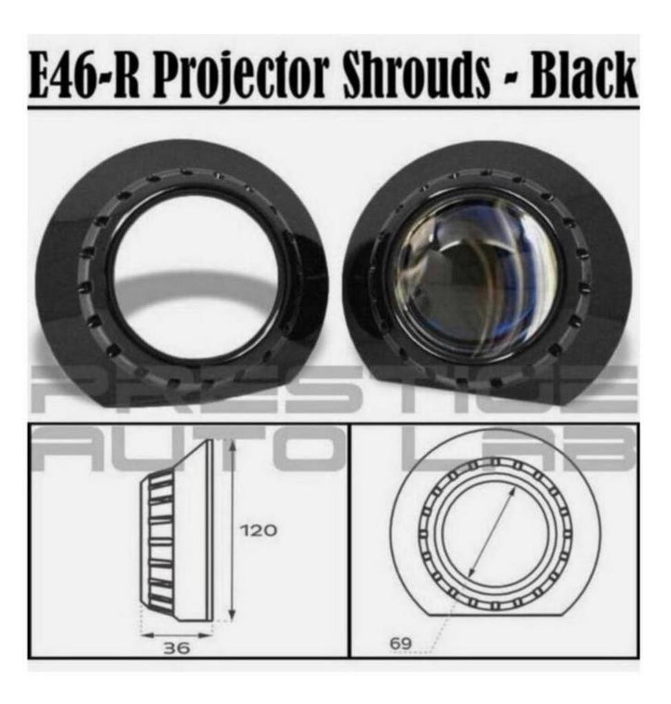 2x E46-R Zwarte 2,5-3" SHROUDS Xenon lens PROJECTOR bmw E46, Auto-onderdelen, Ophalen of Verzenden, Nieuw, BMW