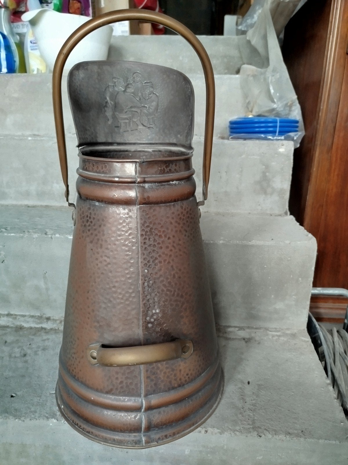 Oude koperen kolenbak met accessoires, Ophalen of Verzenden