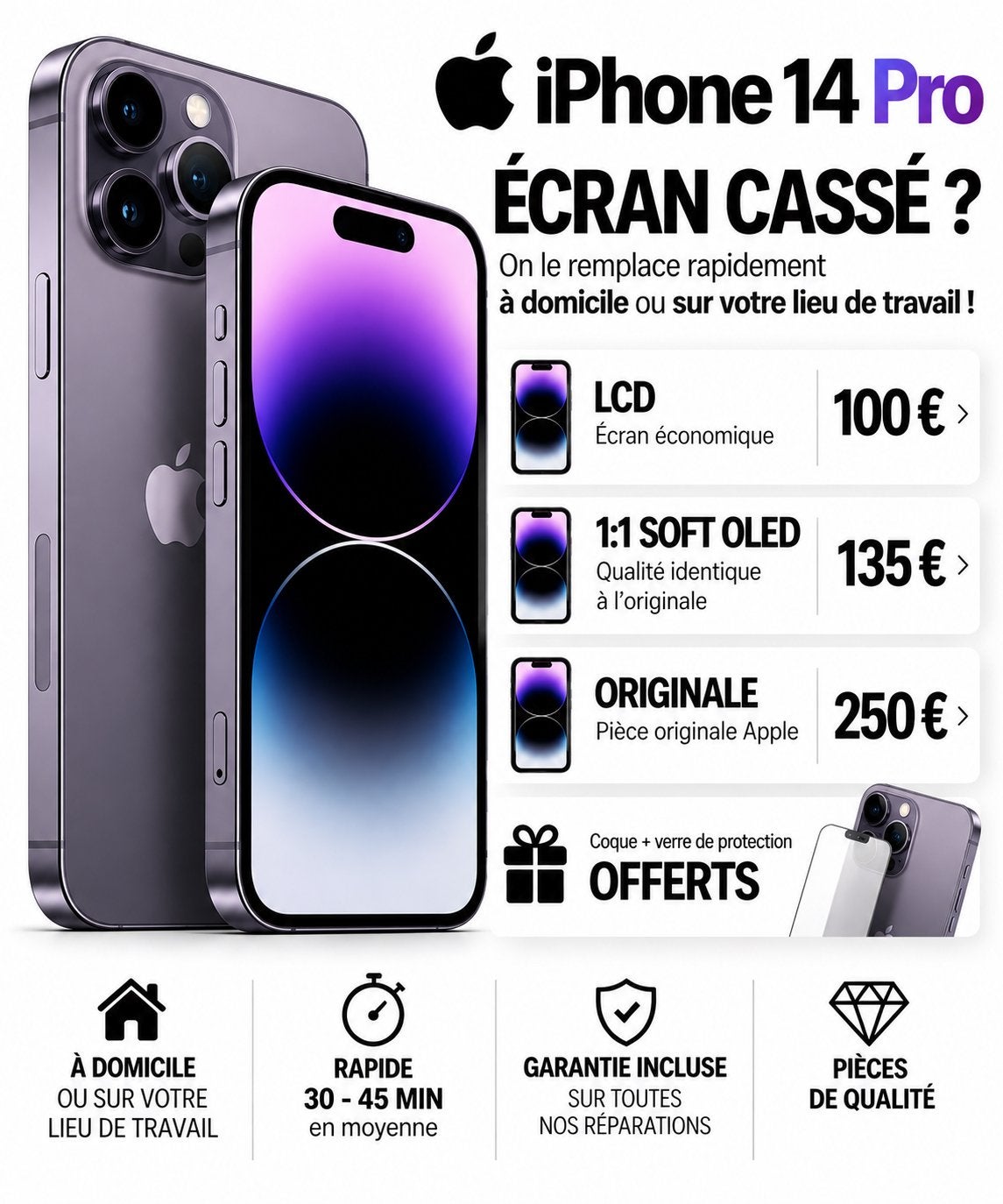 📱 RÉPARATION ÉCRAN iPHONE 14 Pro – BRUXELLES 0466273471 ✅, Enlèvement, Comme neuf, Protection, Apple