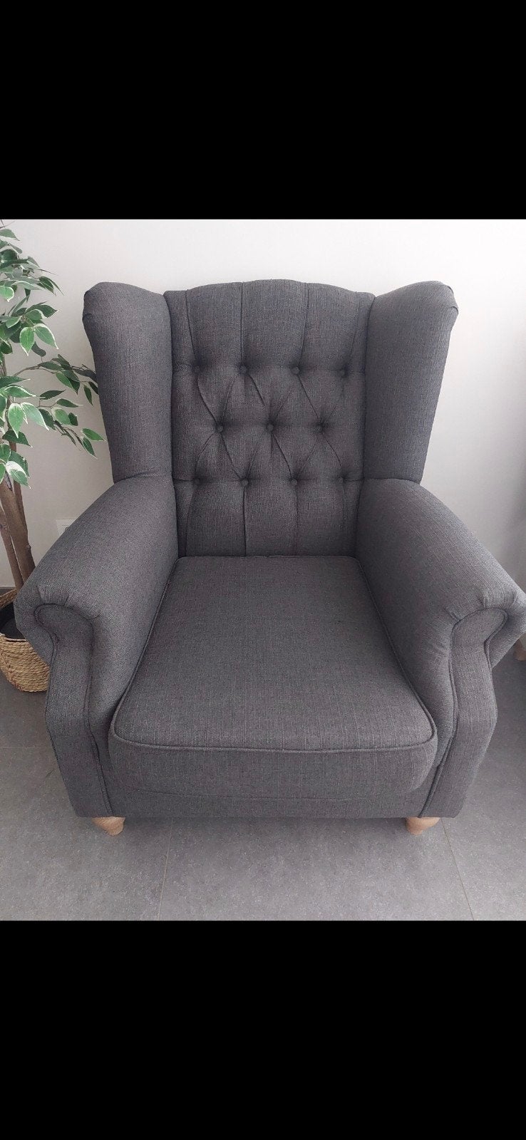 mooie oorfauteuil in antracietgrijze stof, Ophalen, Stof