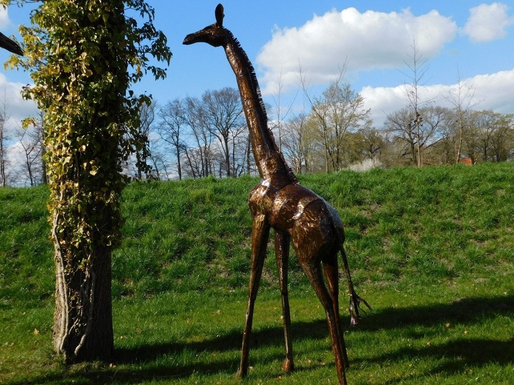Giraffe Zola - 290 cm - Handgemaakt en Uniek, Antiek en Kunst, Beeld, Ophalen of Verzenden, 290 cm, Bruin