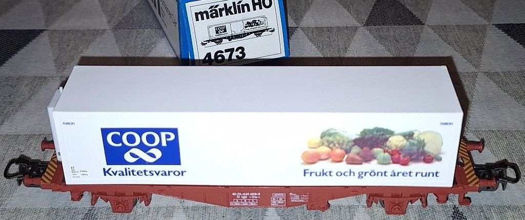 Märklin HO 4673 containerwagen "COOP"  van de SJ, Ophalen of Verzenden, Zo goed als nieuw, Wagon, Märklin