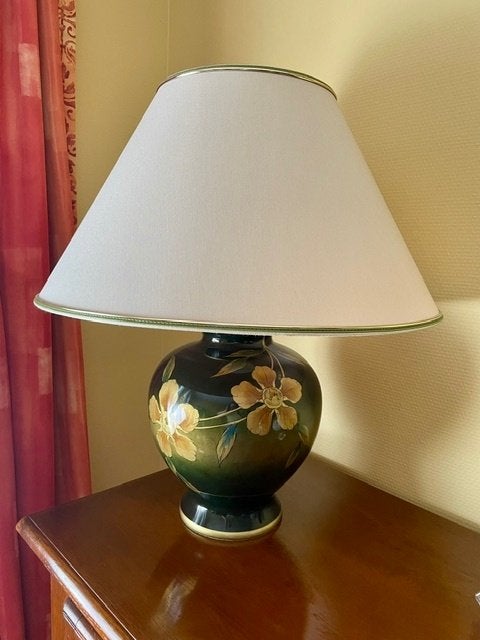 Prachtige vintage keramische tafellamp met bloemendecor, Ophalen, Vintage, 60 cm, Meerkleurig