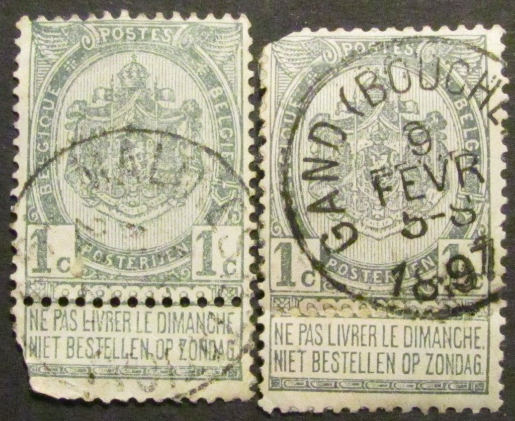 1 cent Léopold II x 2 de 1893 estampillés, Enlèvement ou Envoi, Affranchi, Timbre-poste, Autre