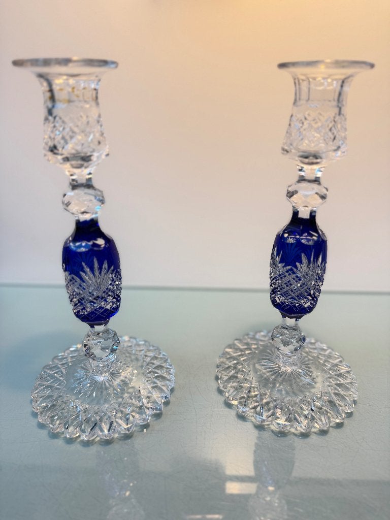 Chandeliers vintage en cristal - bleu cobalt - lot de 2, Neuf, Enlèvement ou Envoi, Autres marques, Autres matériaux