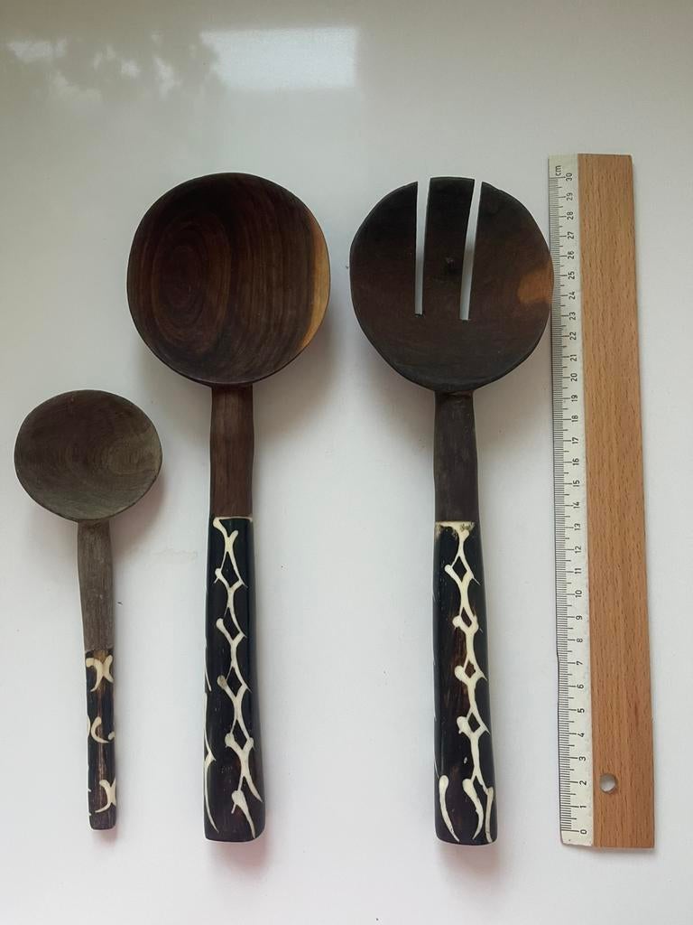 Houten sla lepels, Ophalen of Verzenden, Gebruikt, Hout, Los bestek