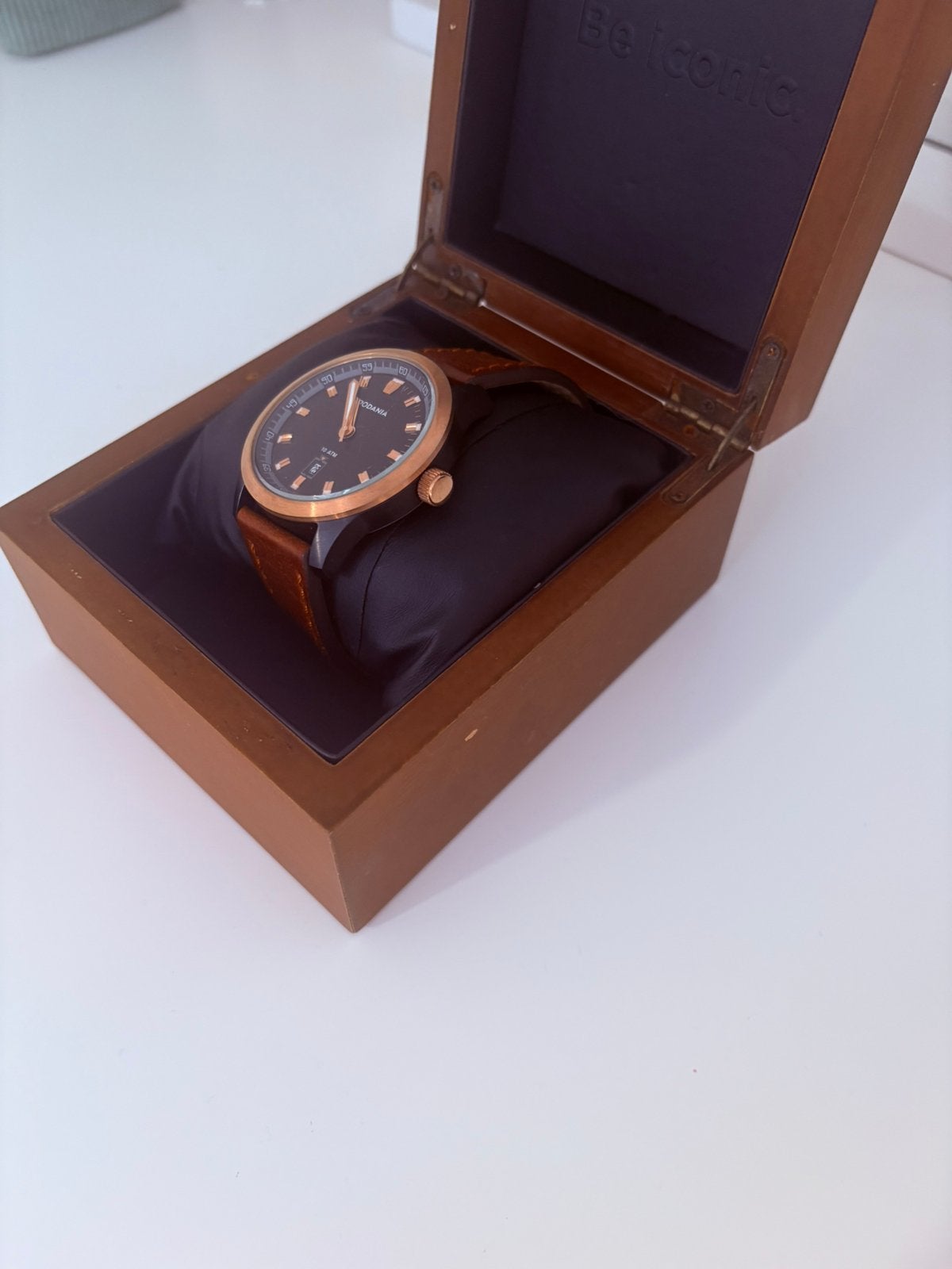 Rodania horloge zwarte wijzerplaat bruine leren band + doos, Ophalen