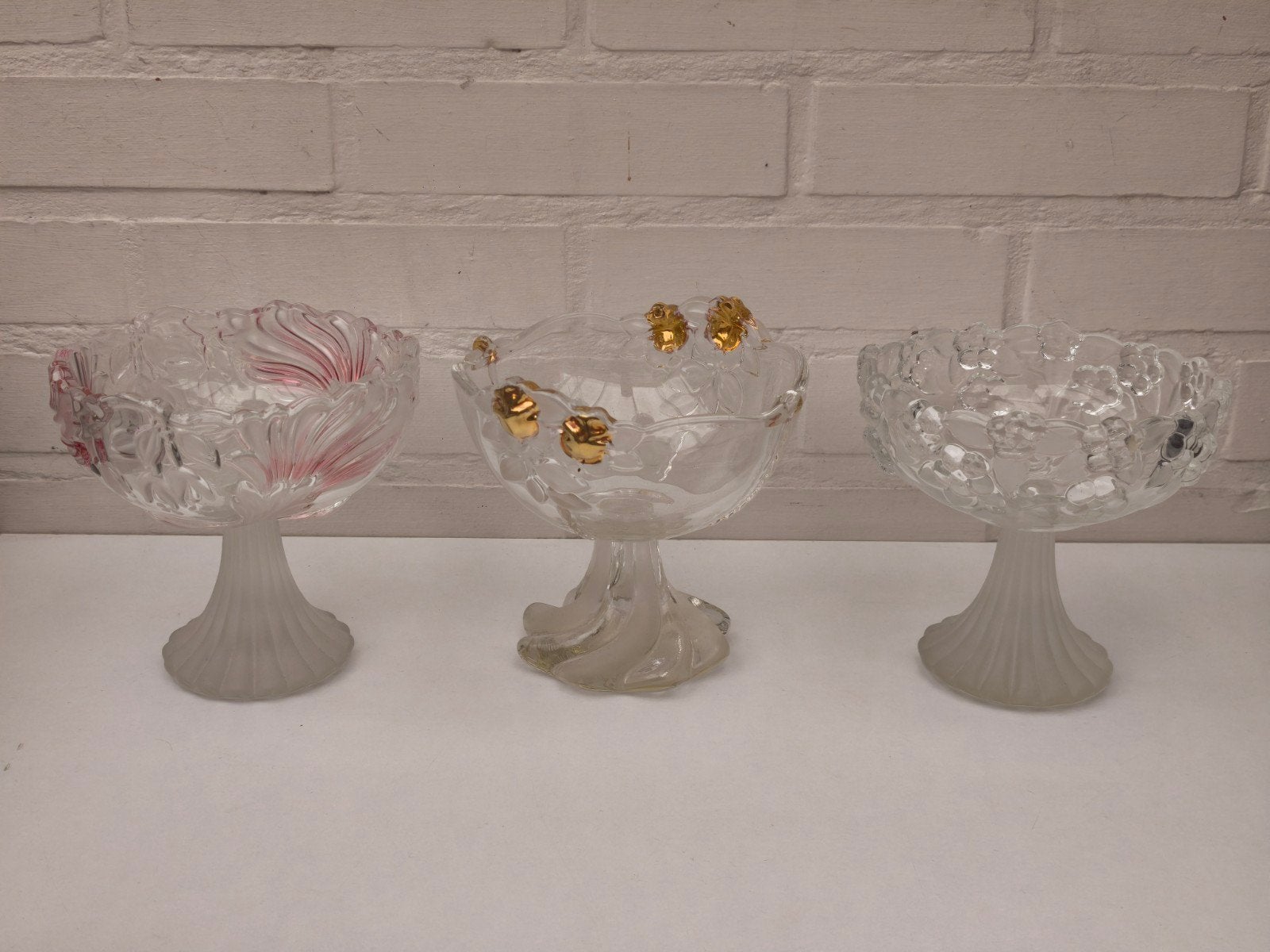 Set van 3 vintage Walther Glas schalen op voet, Antiek en Kunst, Ophalen of Verzenden