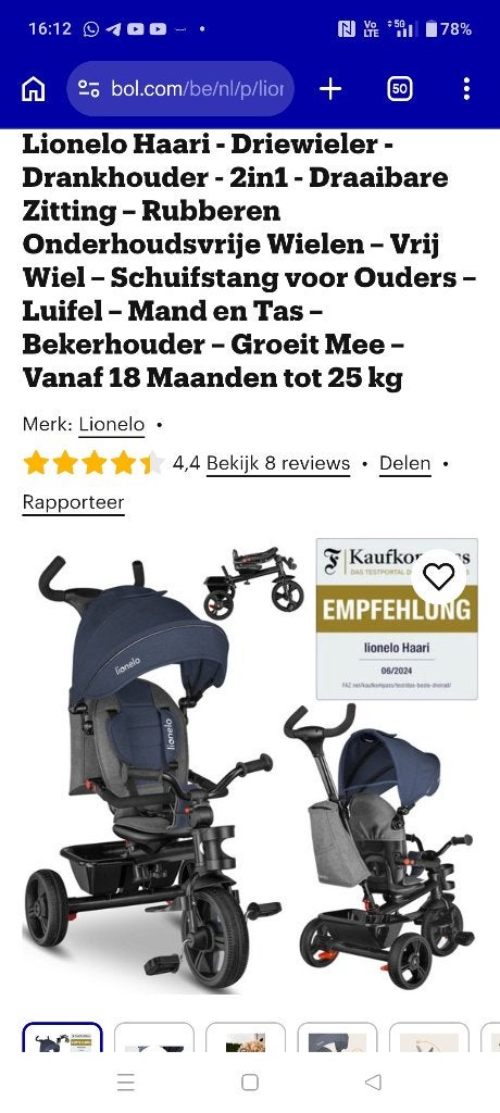 Driewieler en drie in 1 Lionello, Enlèvement, Neuf, Autres marques, Ombrelle