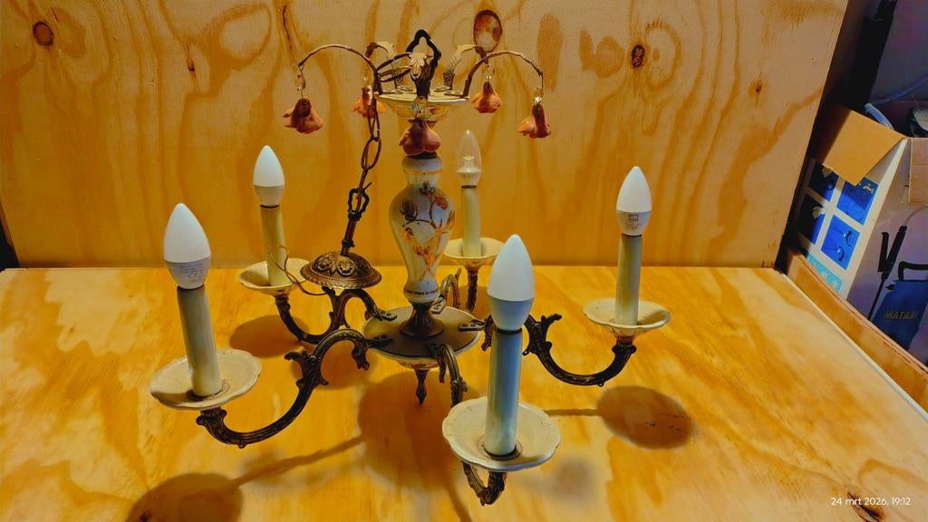 5 armige Kroonluster porselein, Huis en Inrichting, Lampen | Kroonluchters, Ophalen