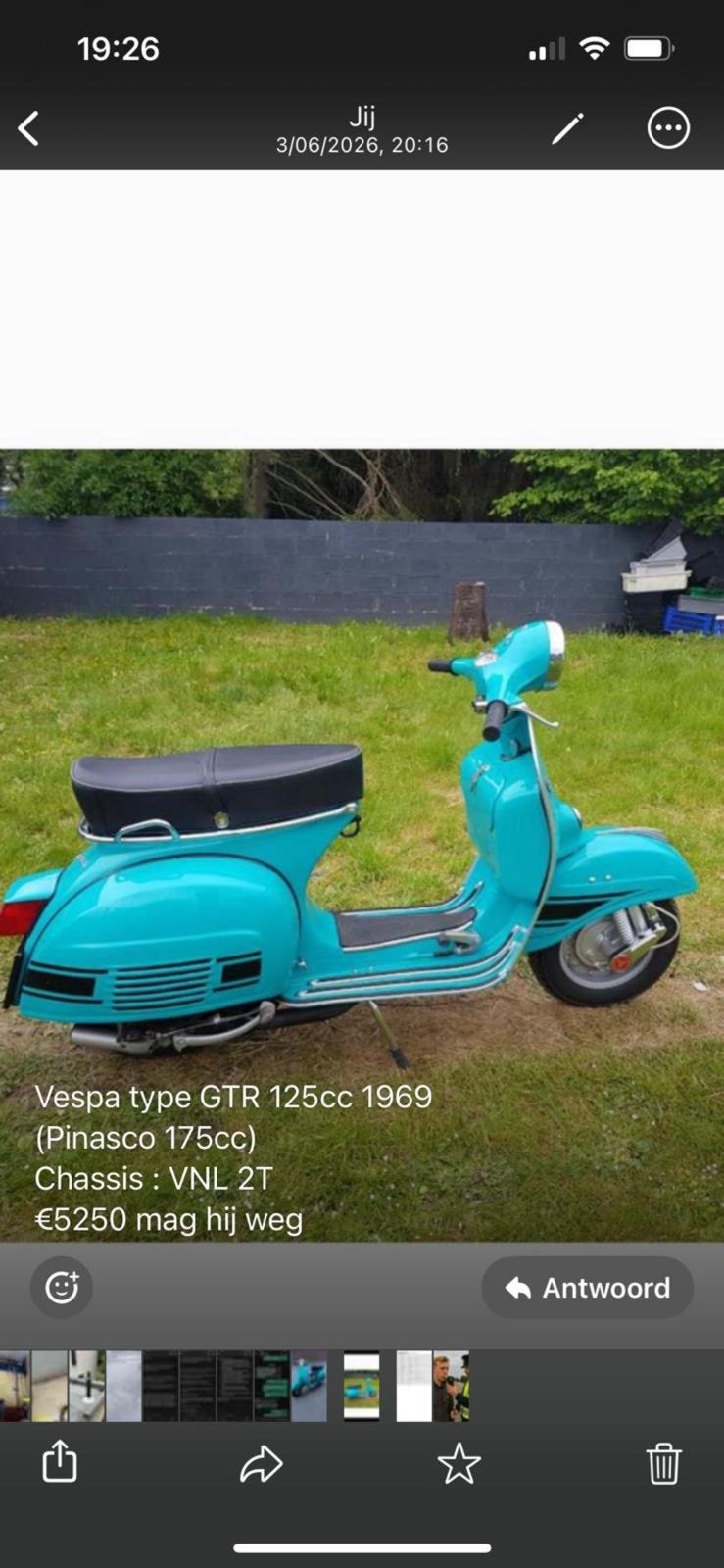 Vespa type GTR 125cc 1969 (Pinasco 175cc) Chassis : VNL 2T, Ophalen, Zo goed als nieuw, Vespa