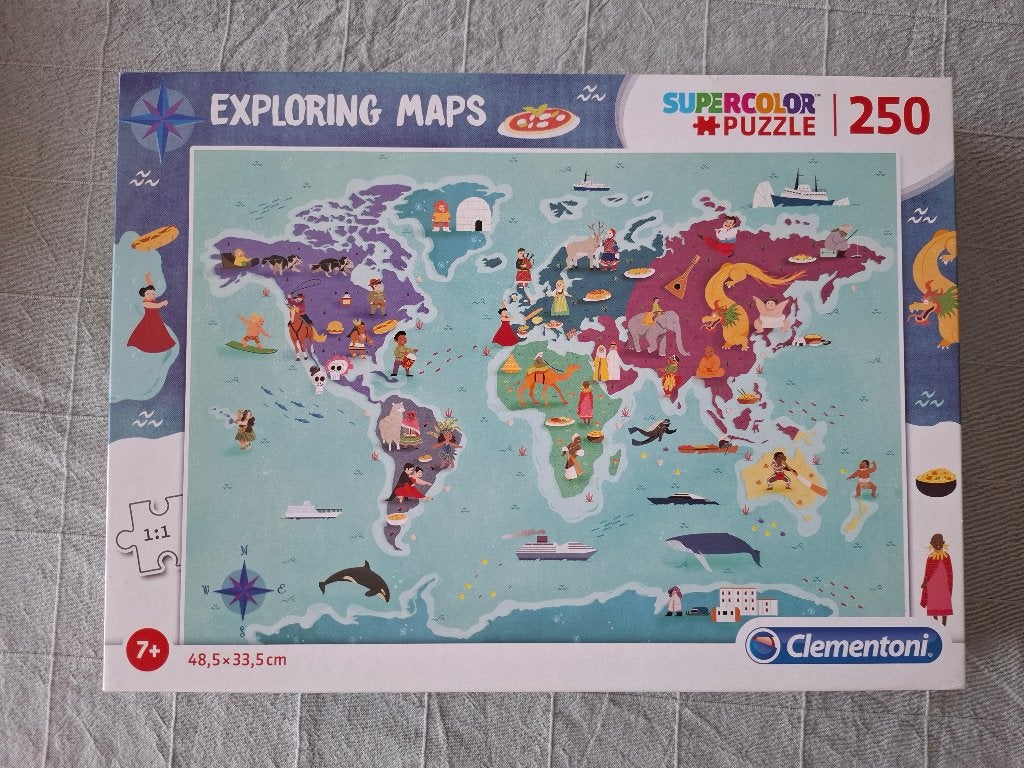 Clementoni wereldkaart puzzel 250 stuks, Ophalen of Verzenden, Minder dan 500 stukjes, Zo goed als nieuw, Legpuzzel