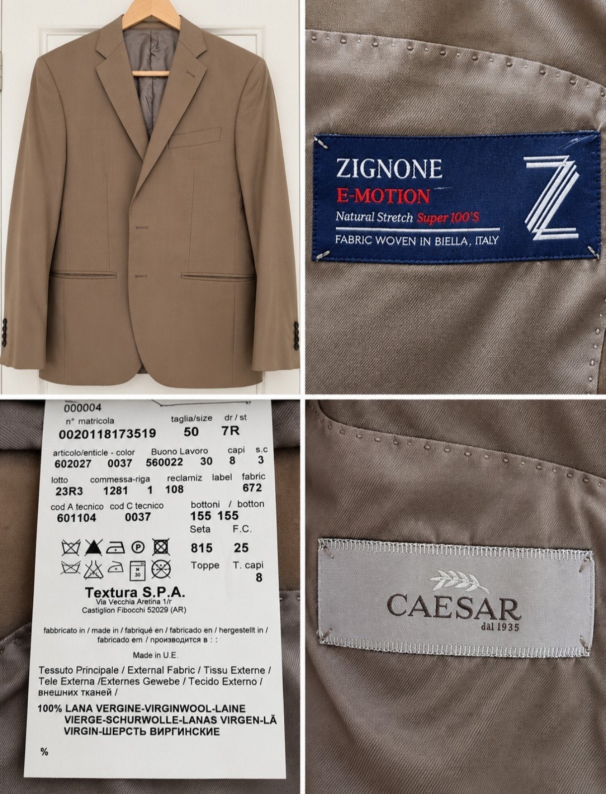 Caesar dal 1935 – Blazer homme 100 % laine vierge – Zignone, Enlèvement ou Envoi, Beige, Comme neuf, Caesar dal 1935