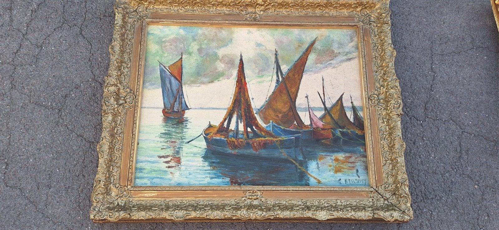 uitzonderlijk groot zeeschilderij met prachtige lijst, Ophalen