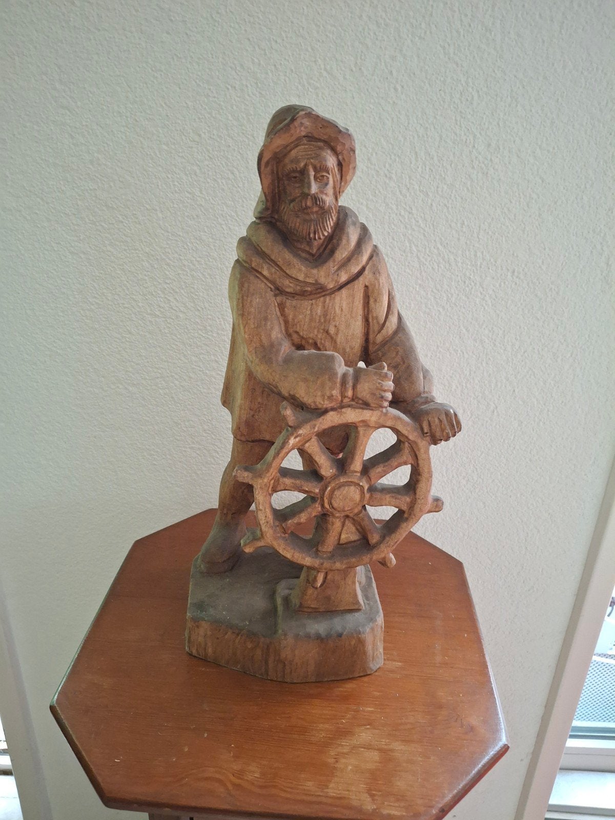 Statue en bois représentant un pêcheur à la barre, Enlèvement ou Envoi, Marron, Utilisé, Bois