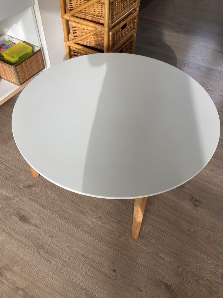 Salontafel rond | wit-eiken | diameter 90 cm, Ophalen, Gebruikt, 50 tot 100 cm, Rond