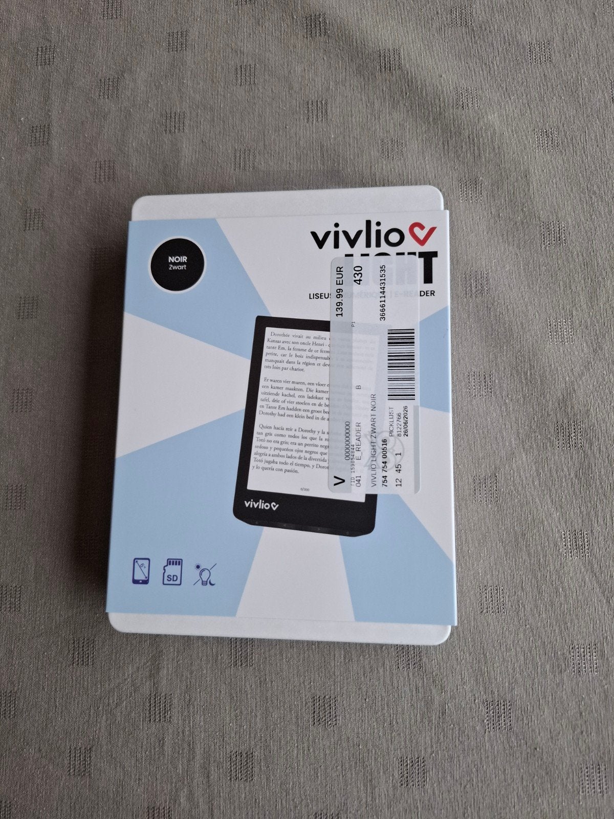 e-reader vivlio light zwart + beschermhoes
