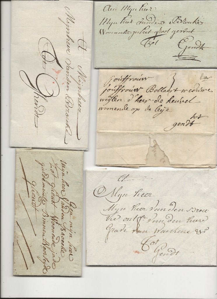 5 voorloper brieven Gent (Oostenrijkse Nederlanden), Ophalen of Verzenden, Brief