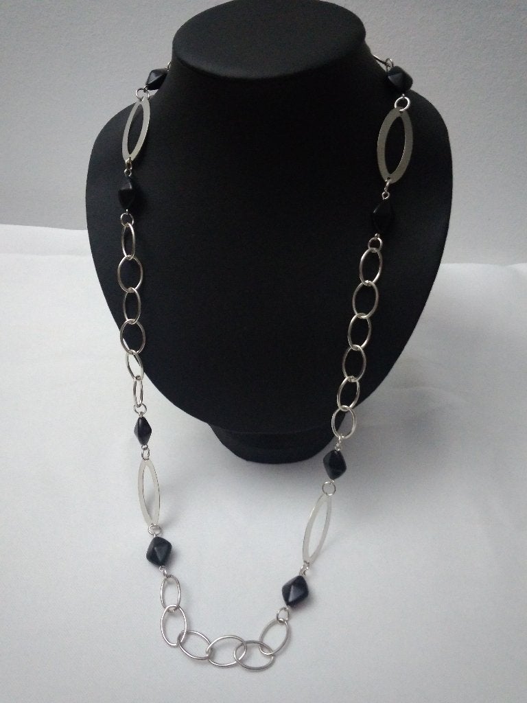 Vintage zilverkleurige Art-Deco ketting LBVYR, Handtassen en Accessoires, Kettingen, Overige materialen, Verstelbaar, Nieuw, Ophalen of Verzenden
