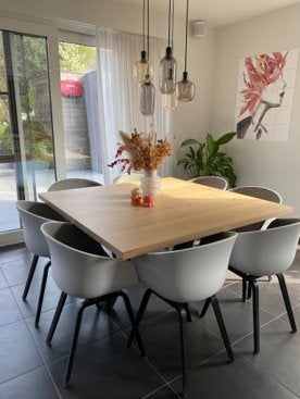 Vierkante eettafel 1.4m scandinavische stijl, Ophalen, Gebruikt, Vijf personen of meer, 100 tot 150 cm