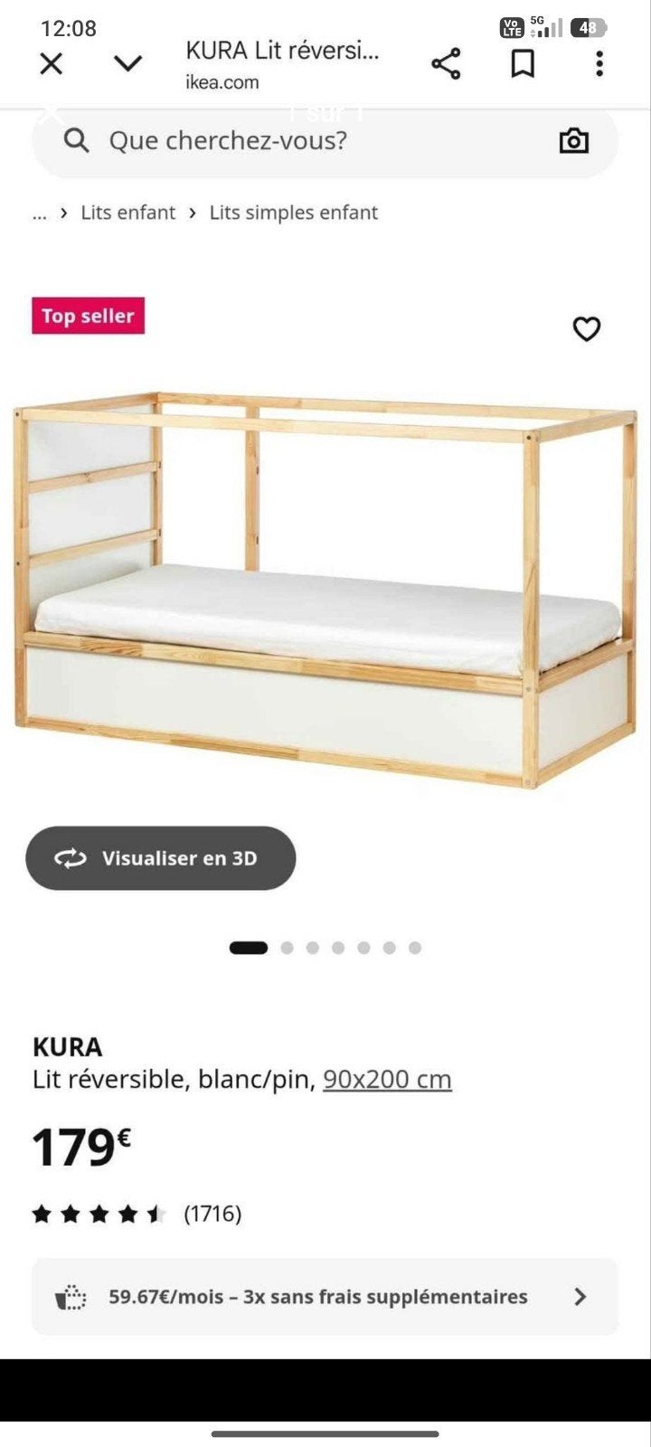 lit kura 90x200 avec matelas compris., Maison & Meubles, Chambre à coucher | Lits, Enlèvement, Utilisé, Une personne