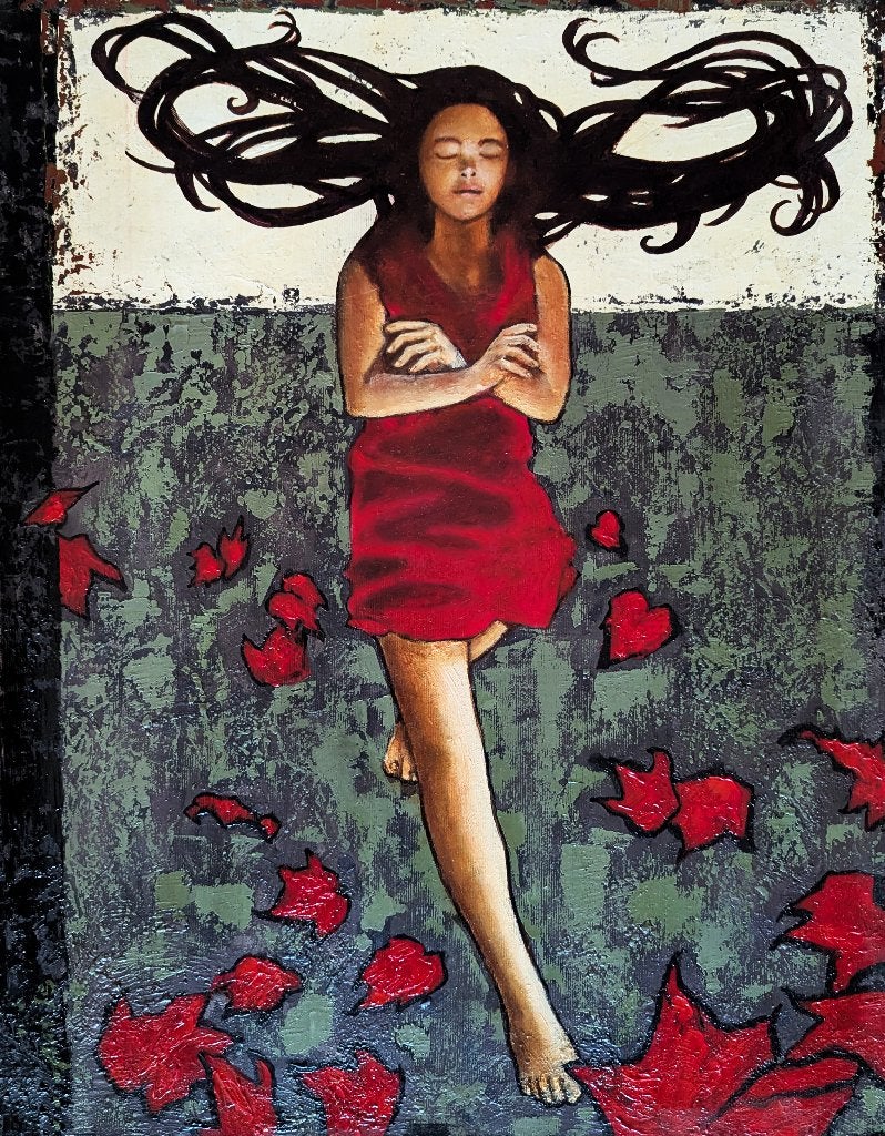 « Levitation » Œuvre originale de l'artiste., Abstrait, Textile, Peinture à l'huile, Certificat d'authenticité