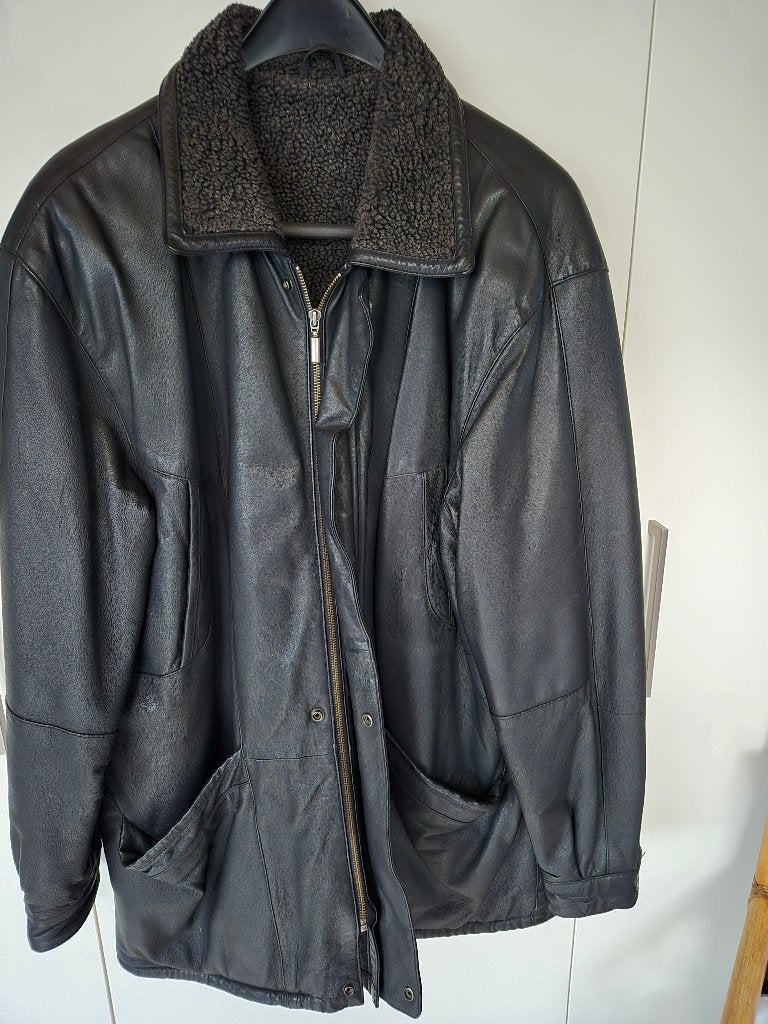 Lederen winterjas, Ophalen, Gedragen, Maat 52/54 (L), Zwart