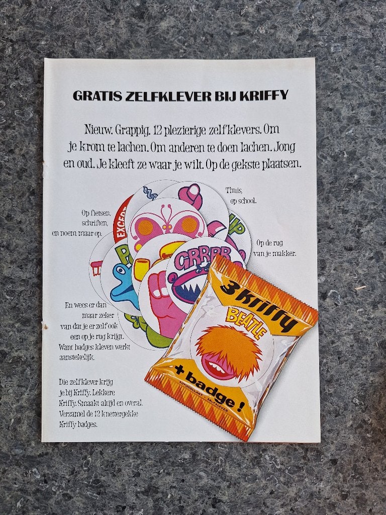 Stickers Kriffy - Foldertje publiciteit (1971), Enlèvement ou Envoi, Comme neuf, Marque