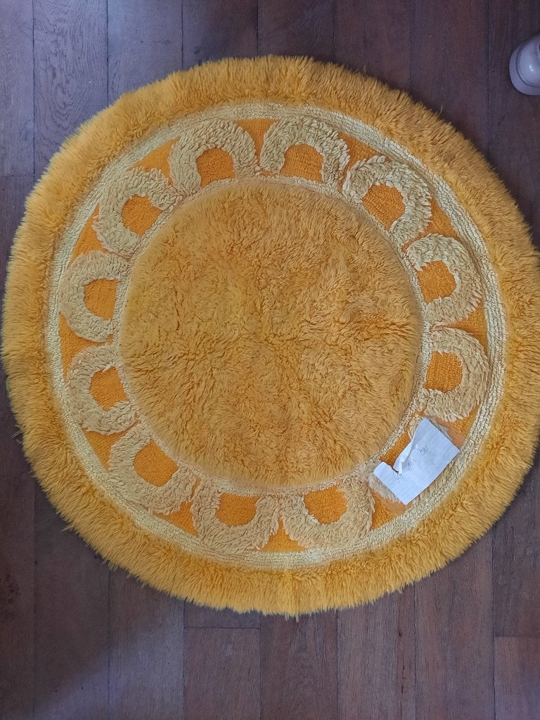RETRO ROND TAPIJT / Oranje 105 cm, Maison & Meubles, Enlèvement ou Envoi, Rond, 100 à 150 cm, Utilisé