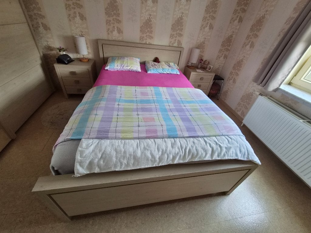 Slaapkamerbed lichte hout Kleur, Ophalen, Beige, Tweepersoons, 140 cm