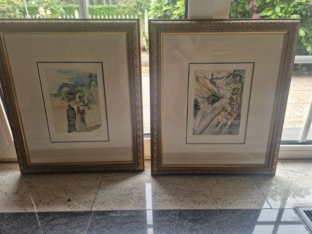 Twee originele Salvador Dalí houtgravures, Ophalen, Achter glas