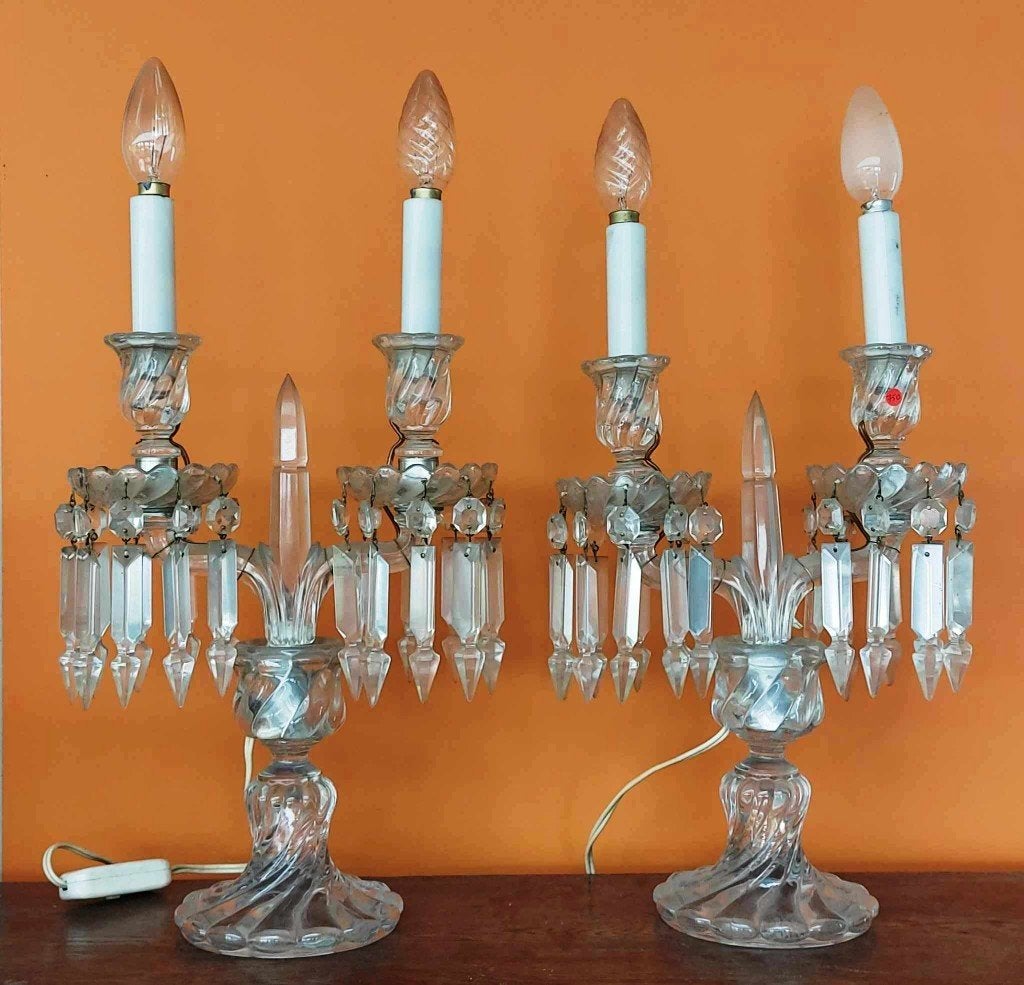 Paire de chandeliers estampillés Baccarat modèle bambou Tors, Antiquités & Art, Enlèvement