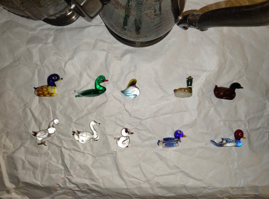 Lot 10 figurines miniatures canards cygnes style Murano, Antiquités & Art, Enlèvement ou Envoi