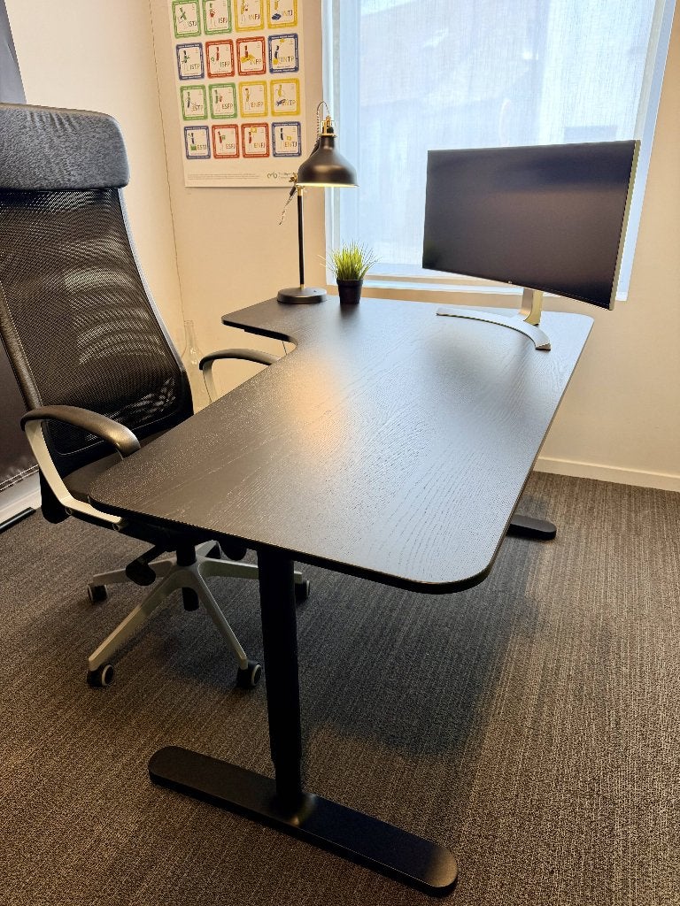 hoekbureau + bureaustoel + archiefkast + bureaulamp, Maison & Meubles, Bureaux, Comme neuf, Bureau d'angle, IKEA, Scandinave, Bois