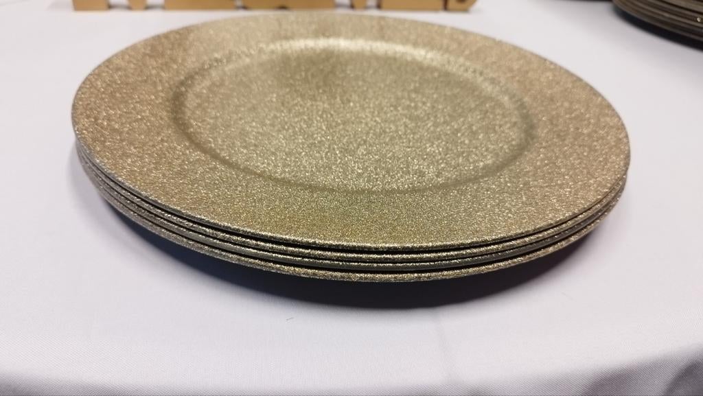 Lot 15 assiettes de présentation doré pailettes déco table, Enlèvement