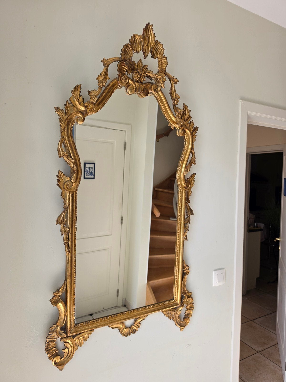Grand miroir ancien style Louis XV doré, Antiquités & Art, Enlèvement