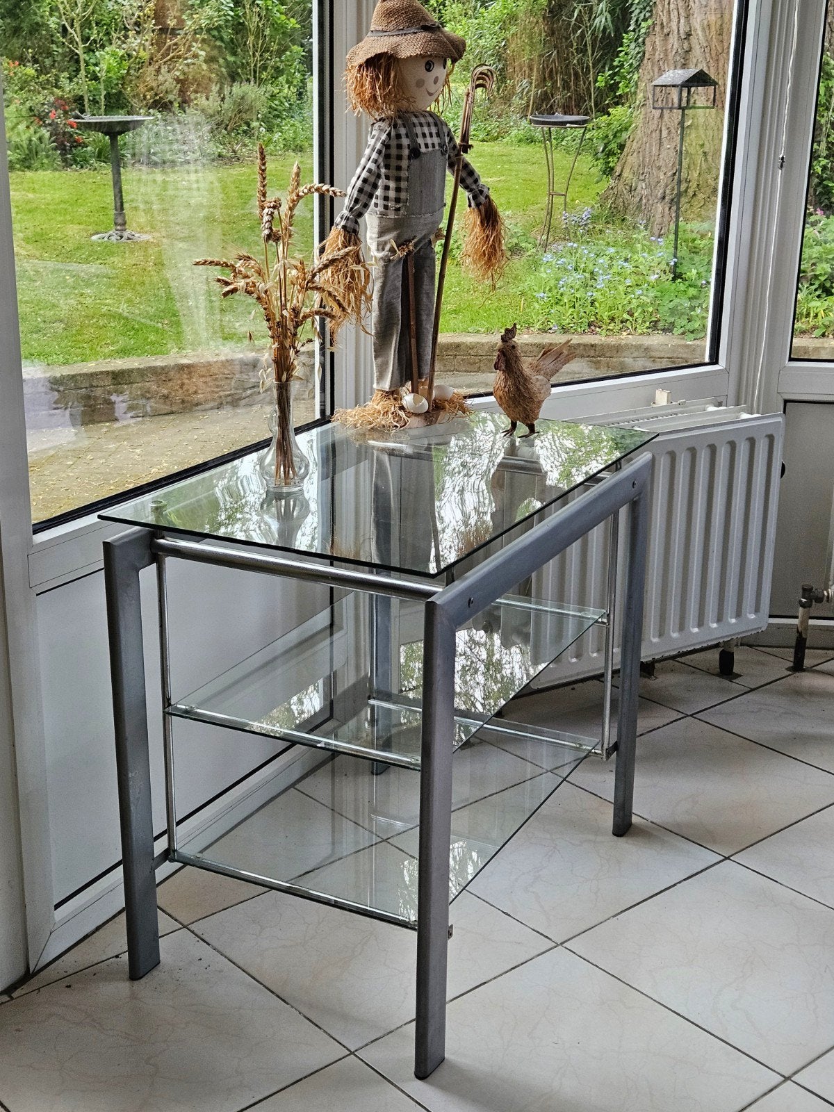 Étagère en verre et métal gris 80/50/ht70, Ophalen, Zo goed als nieuw, 60 tot 90 cm
