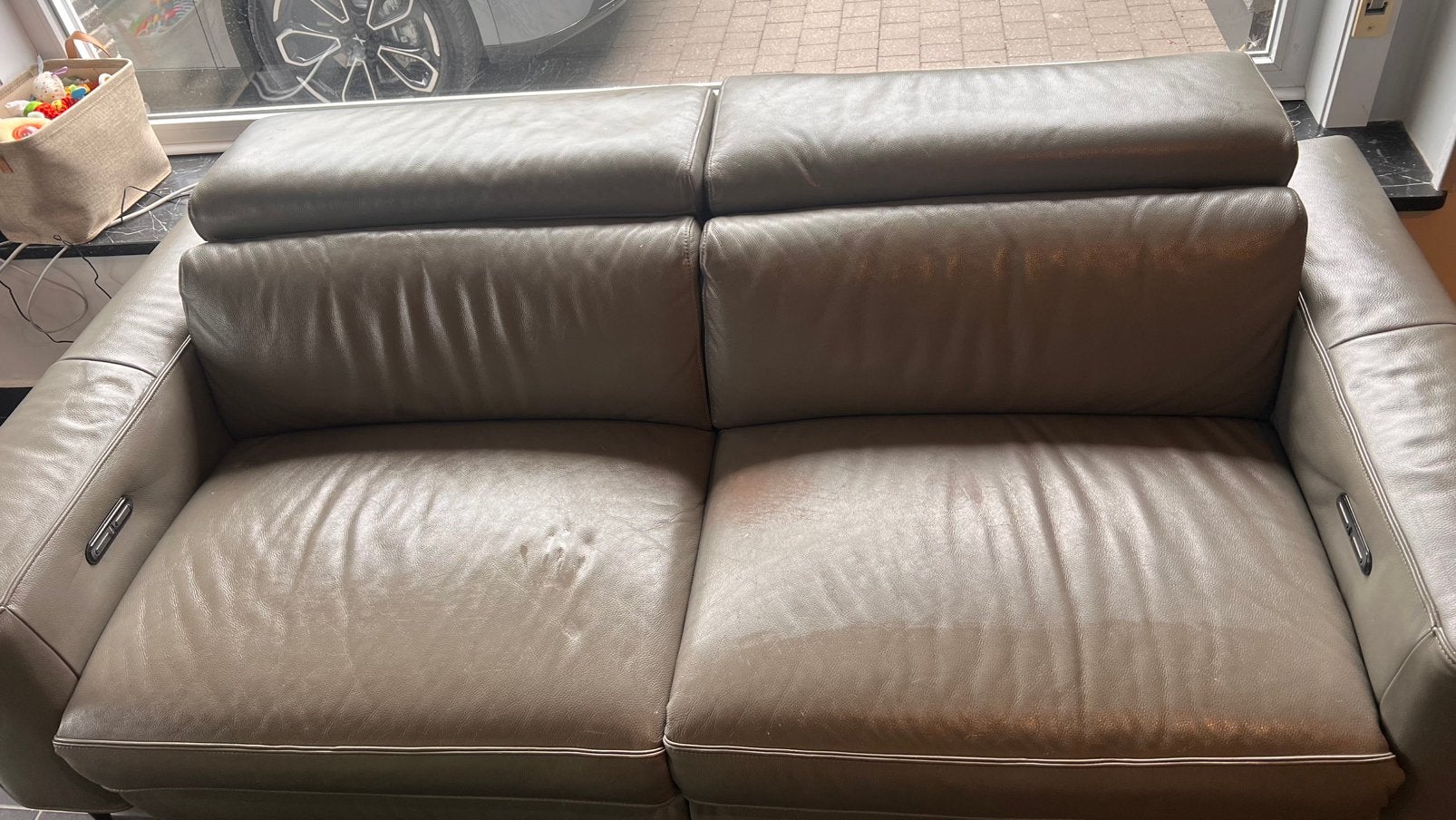 Leren zetel met relax, Ophalen, Gebruikt, Driepersoons, Rechte bank