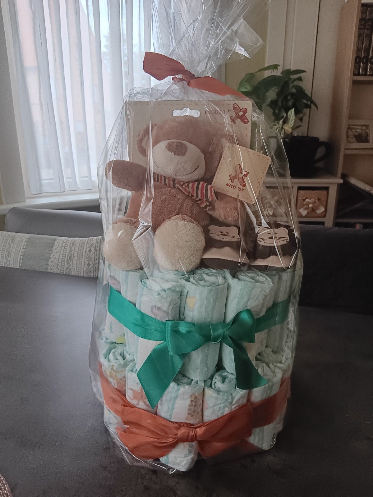 Pampertaart met knuffel en pantoffeltjes unisex, Kinderen en Baby's, Kraamcadeaus en Geboorteborden, Ophalen, Nieuw