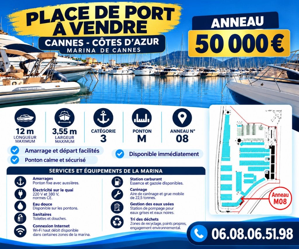 PLACE DE PORT À VENDRE – CANNES / CÔTE D’AZUR, Sports nautiques & Bateaux, Extérieur