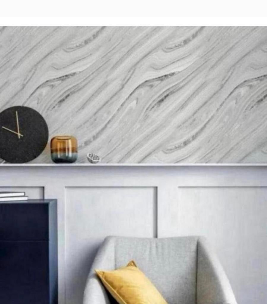 Papier peint de luxe doux marbre minéral argenté 692605 10 m, Enlèvement ou Envoi