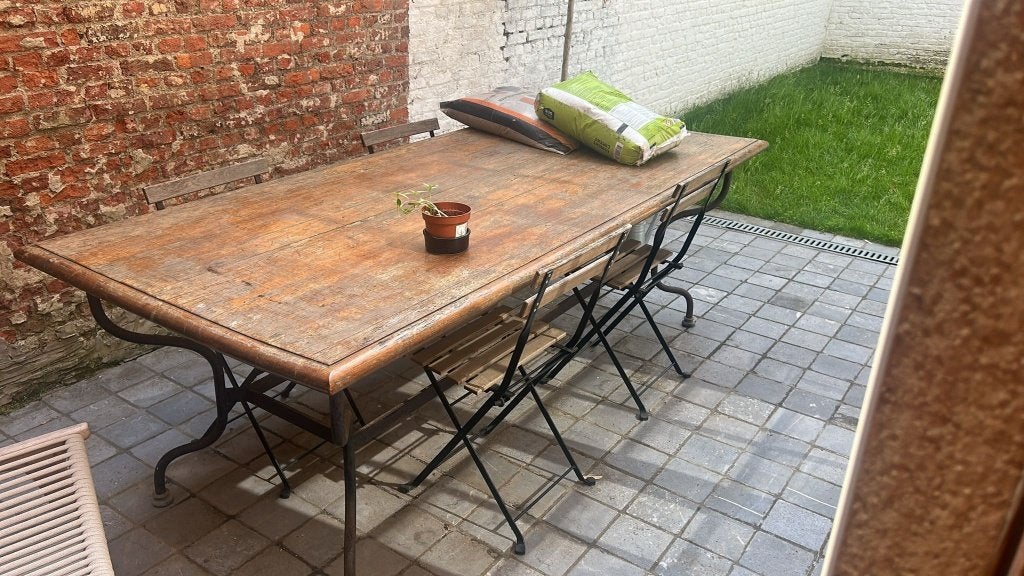 Authentieke  vintage industriële kloostertafel massief hout, Ophalen