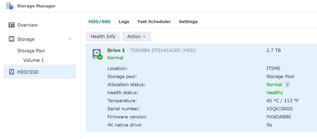 Synology NAS DS115J, Enlèvement, Utilisé