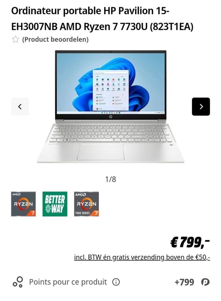 Laptop hp pavilion 15-eh3007nb 512GB Nog Nieuw, Computers en Software, Ophalen