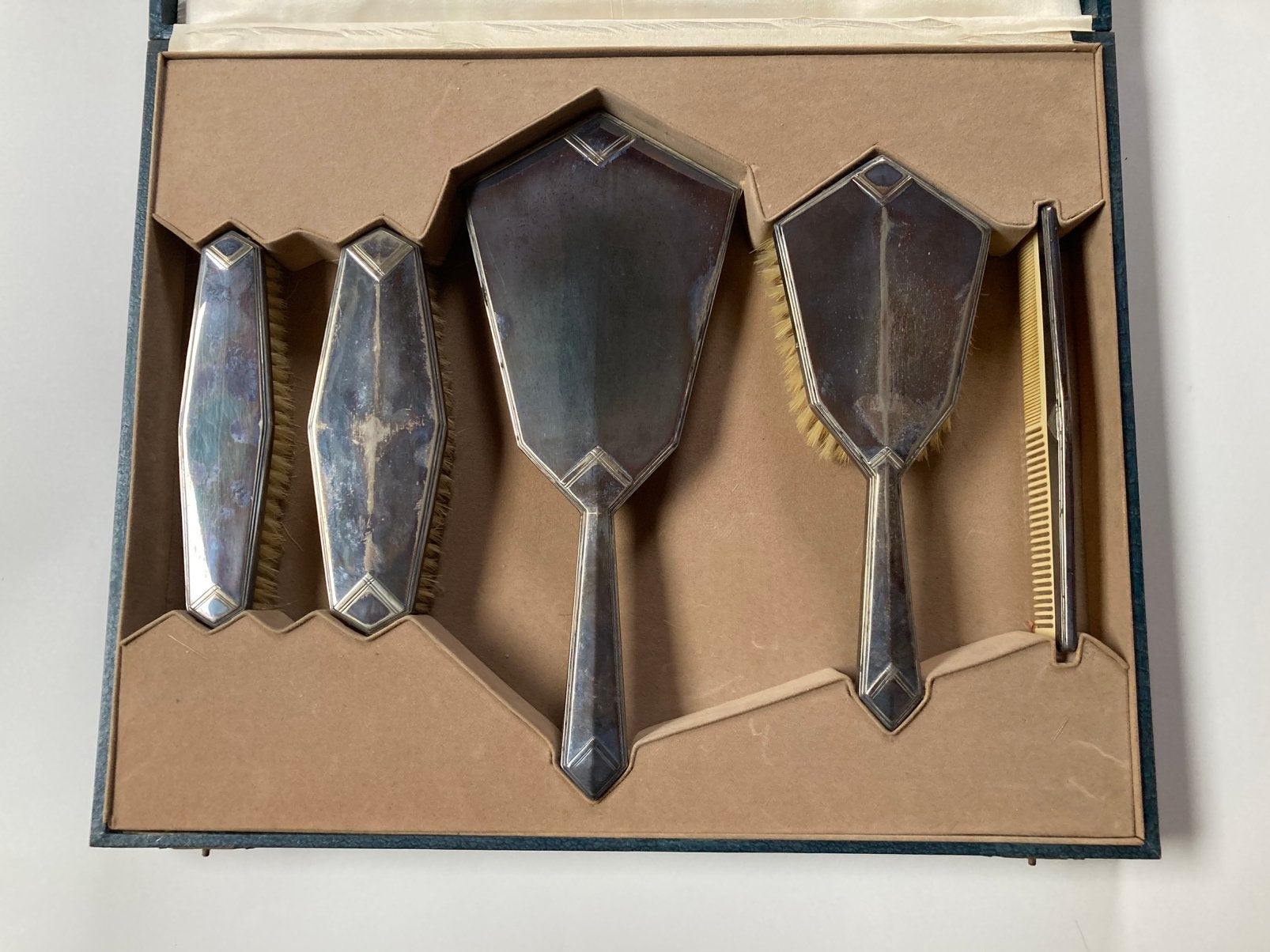 Ensemble de coiffeuse art déco en métal argenté 1920, Enlèvement ou Envoi, Argent