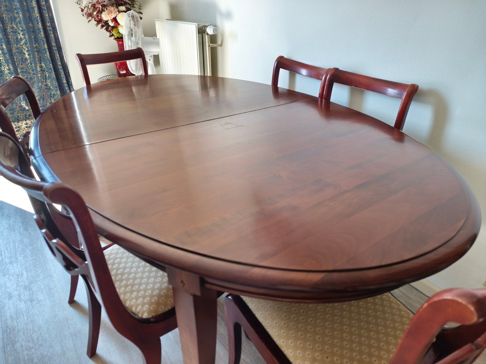 grande table en bois extensible + 6 chaises, Enlèvement, Utilisé, 4 à 6 chaises