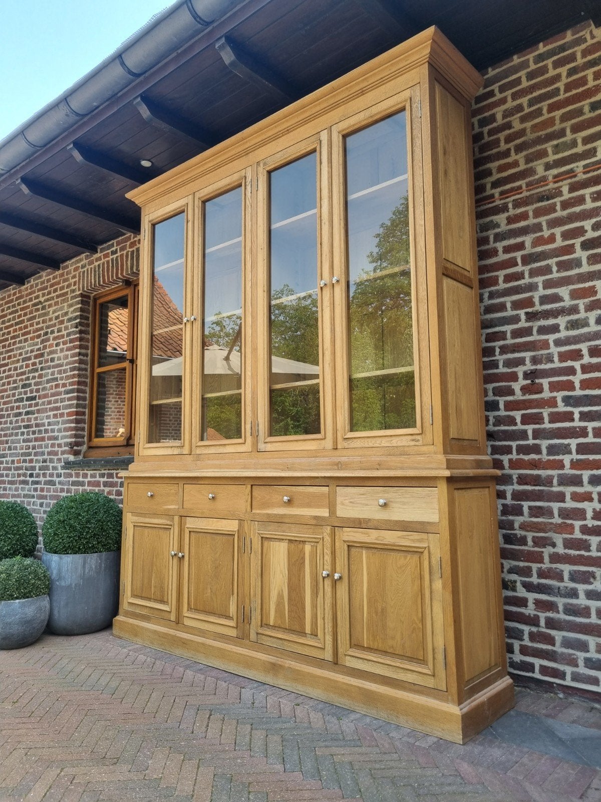 Eiken buffetkast/vitrinekast  art.127/26, Ophalen, 200 cm of meer, ., Eikenhout
