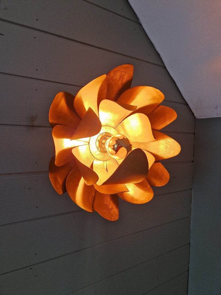 Wandlamp met bloemen in goudkleurig metaal, jaren 60-70, Ophalen of Verzenden