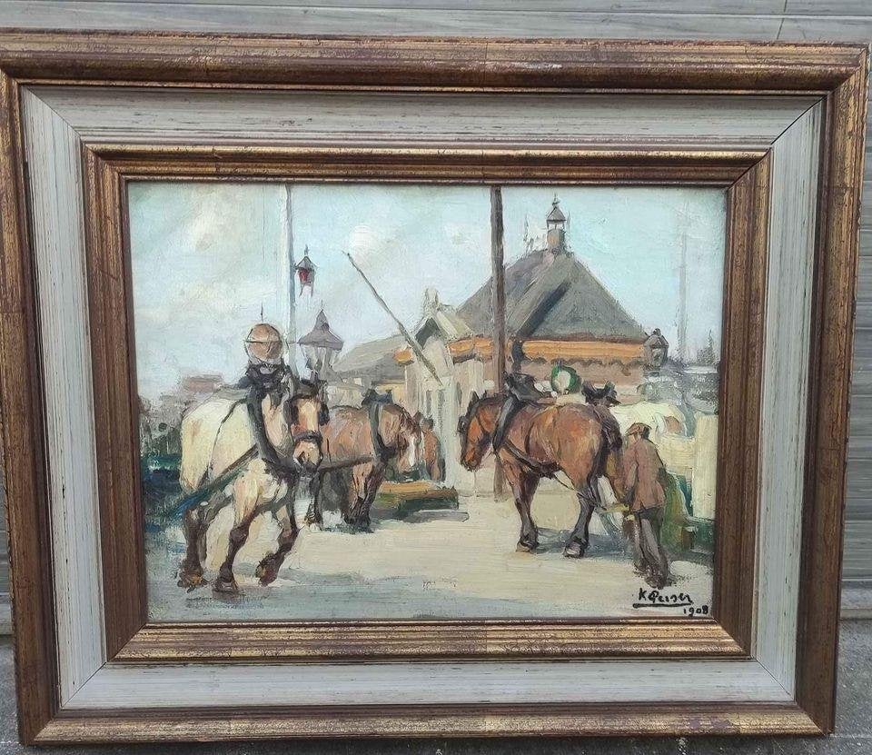 Huile sur toile signe Kurt peiser 1908, Antiek en Kunst, Ophalen of Verzenden, Doek