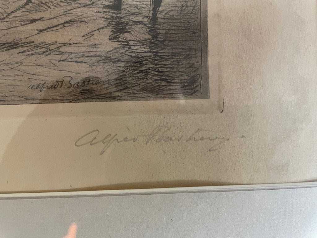 Alfred Bastien — Originele gesigneerde ets — Bosgezicht, Dagelijks leven, Gravure, 1900 - 1949, Gesigneerd